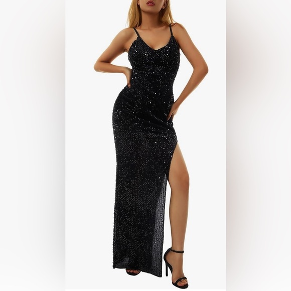NWT BerryGo Women's Sexy V Neck Bodycon Sequin Gown
Evening Dress with Slit- - Picture 2 of 7